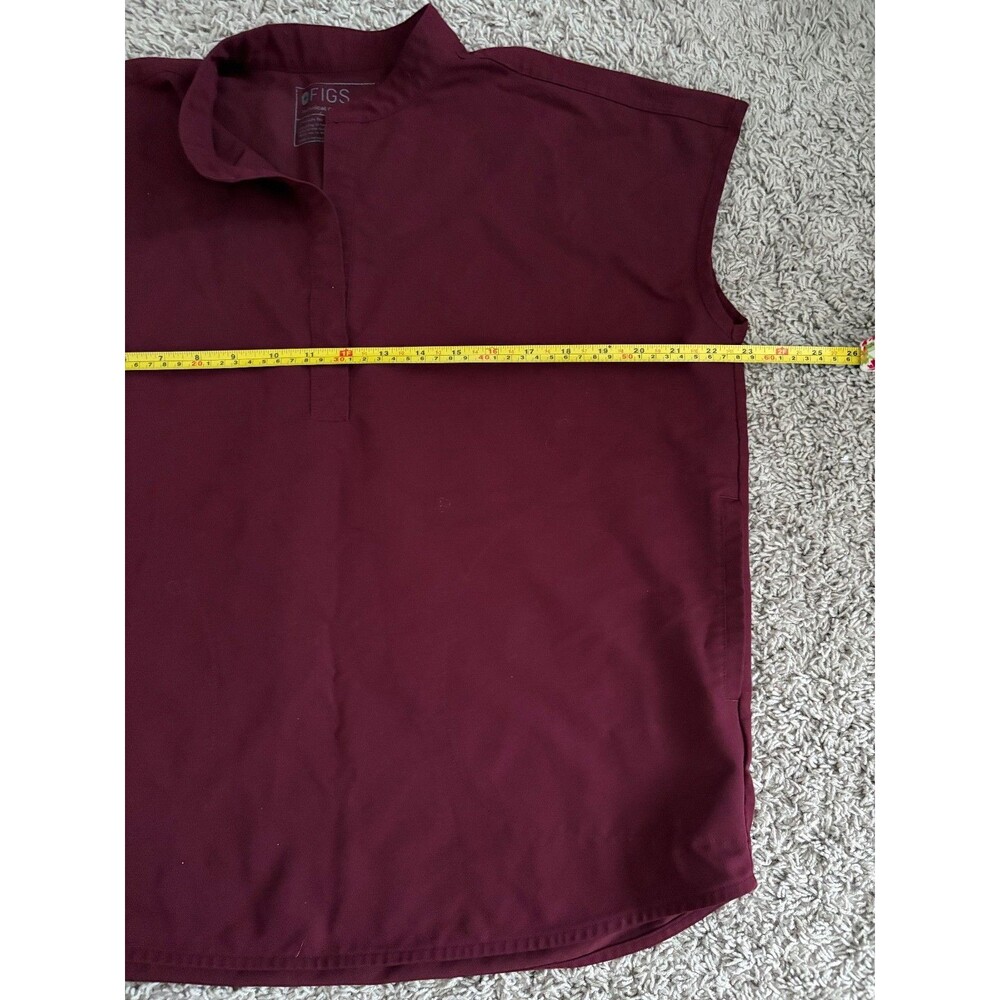 Figs Women's Sz S Rafaela Dark Red Maroon Scrub Top Button V Neck Two Pockets - Picture 11 of 12